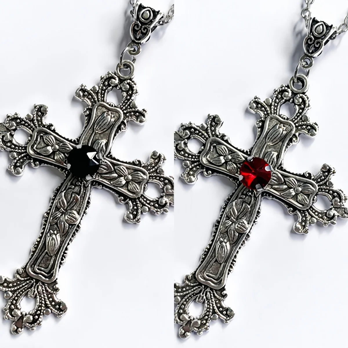 Punk Crystal Big Cross Pendant Necklaces