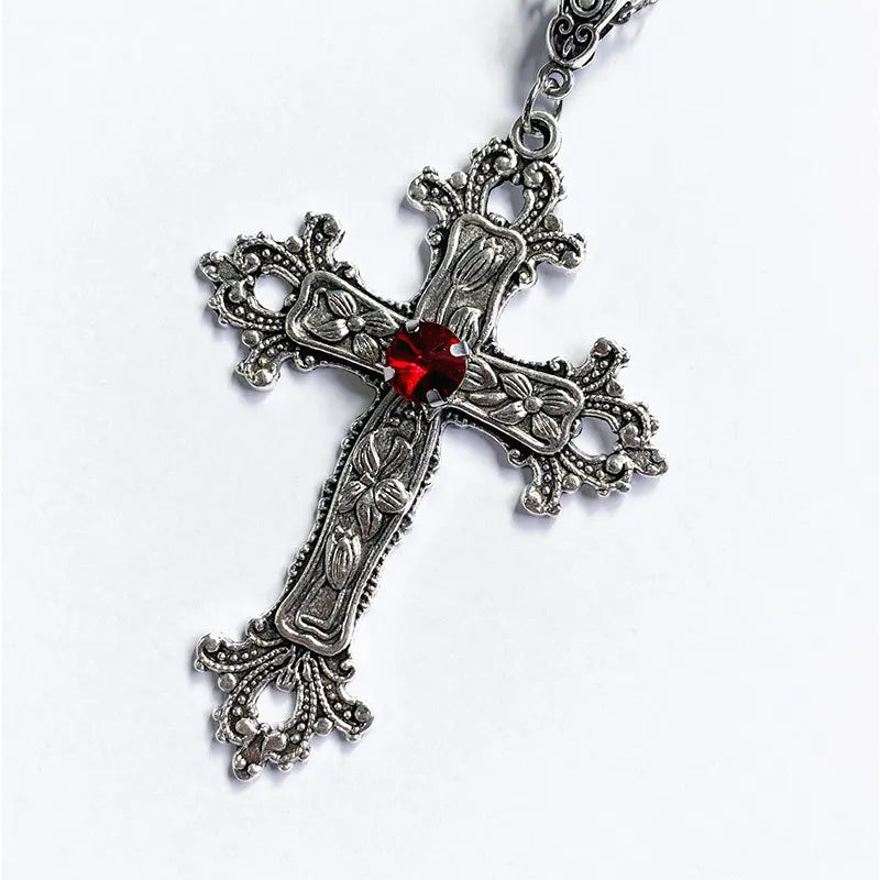 Punk Crystal Big Cross Pendant Necklaces