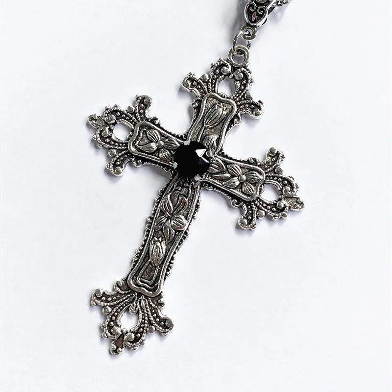Punk Crystal Big Cross Pendant Necklaces